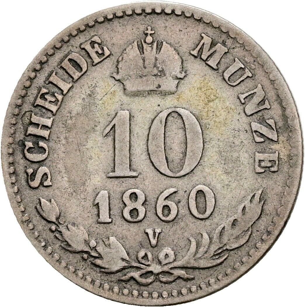 10 Kreuzer Franz Joseph I. 1848-1916 1860 V, Venedig – Rückseite