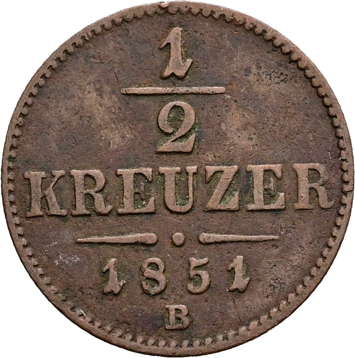 1/2 Kreuzer Franz Joseph I. 1848-1916 1851 B, Kremnitz – Vorderseite