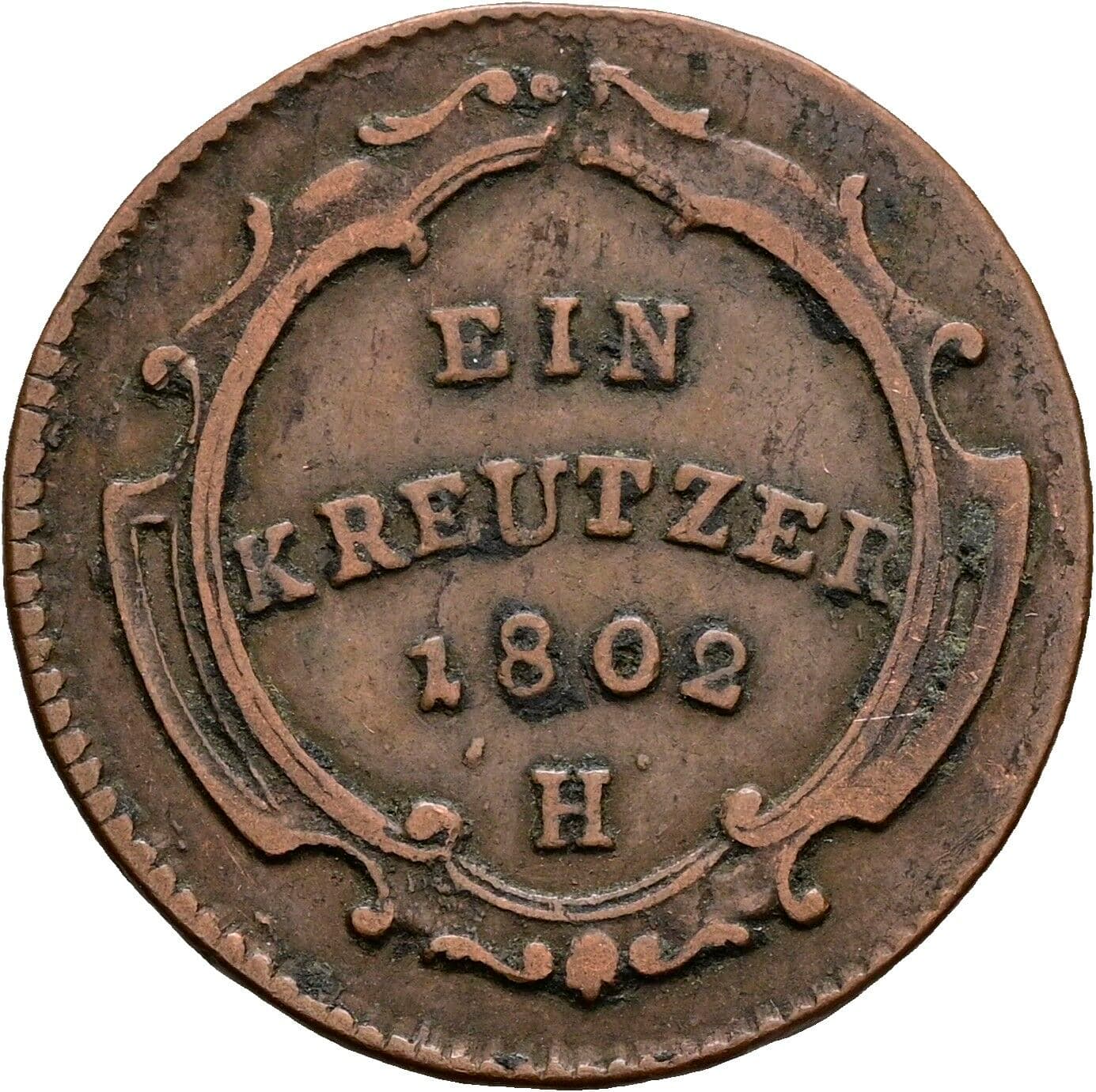 1 Kreuzer Franz II. (I). 1792-1835 1802 H, Günzburg – Vorderseite