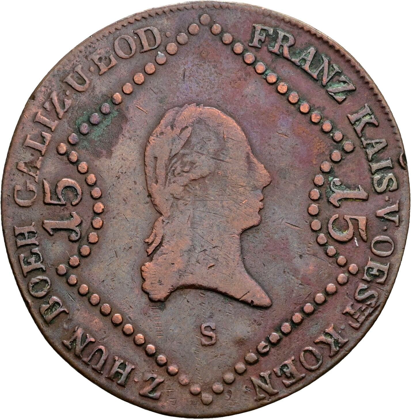 15 Kreuzer Franz II. (I). 1792-1835 1807 S, Schmöllnitz – Vorderseite