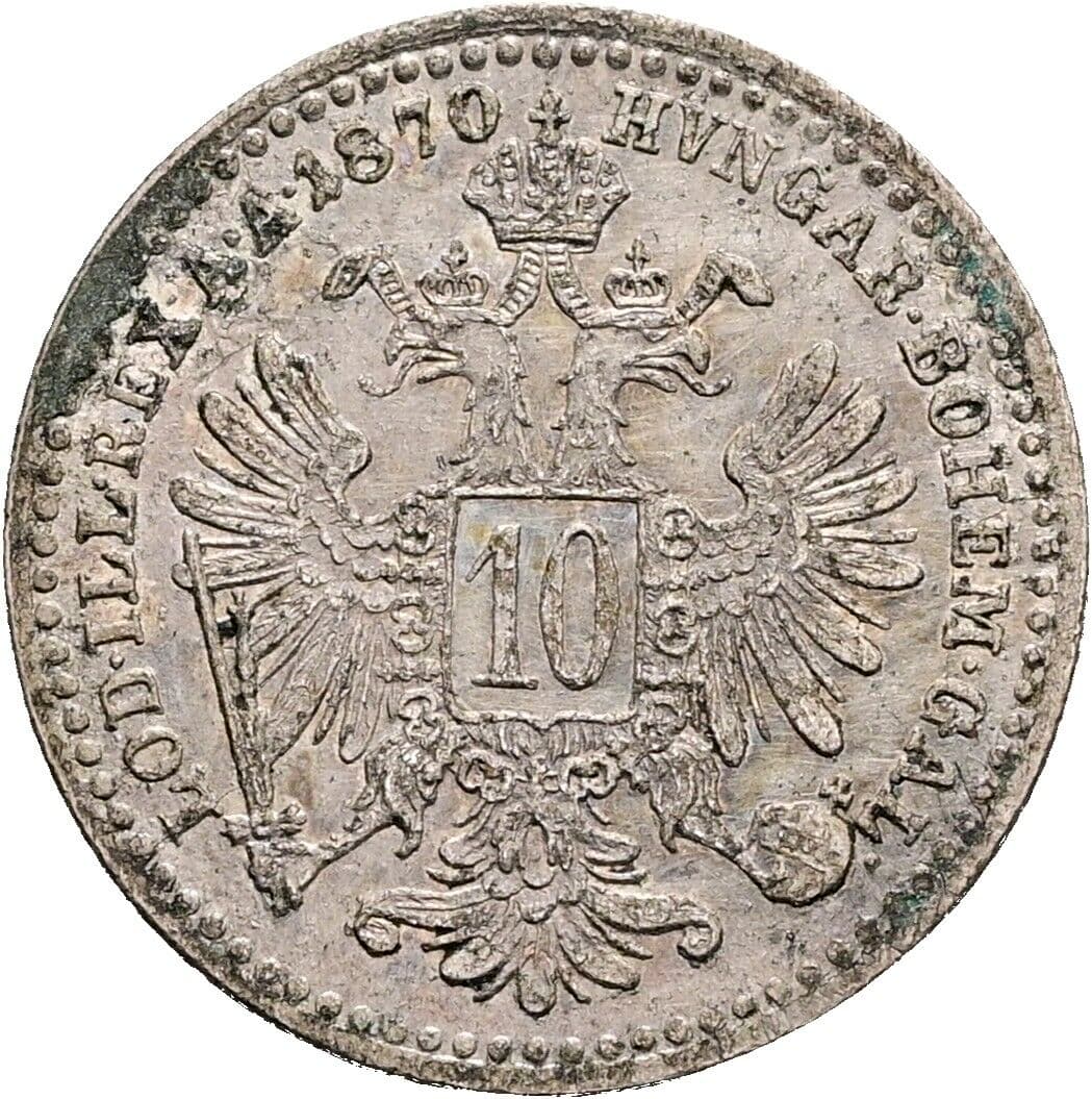 10 Kreuzer Franz Joseph I. 1848-1916 1870 – Rückseite