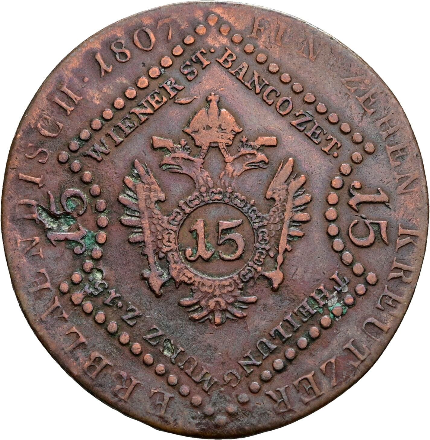 15 Kreuzer Franz II. (I). 1792-1835 1807 S, Schmöllnitz – Rückseite