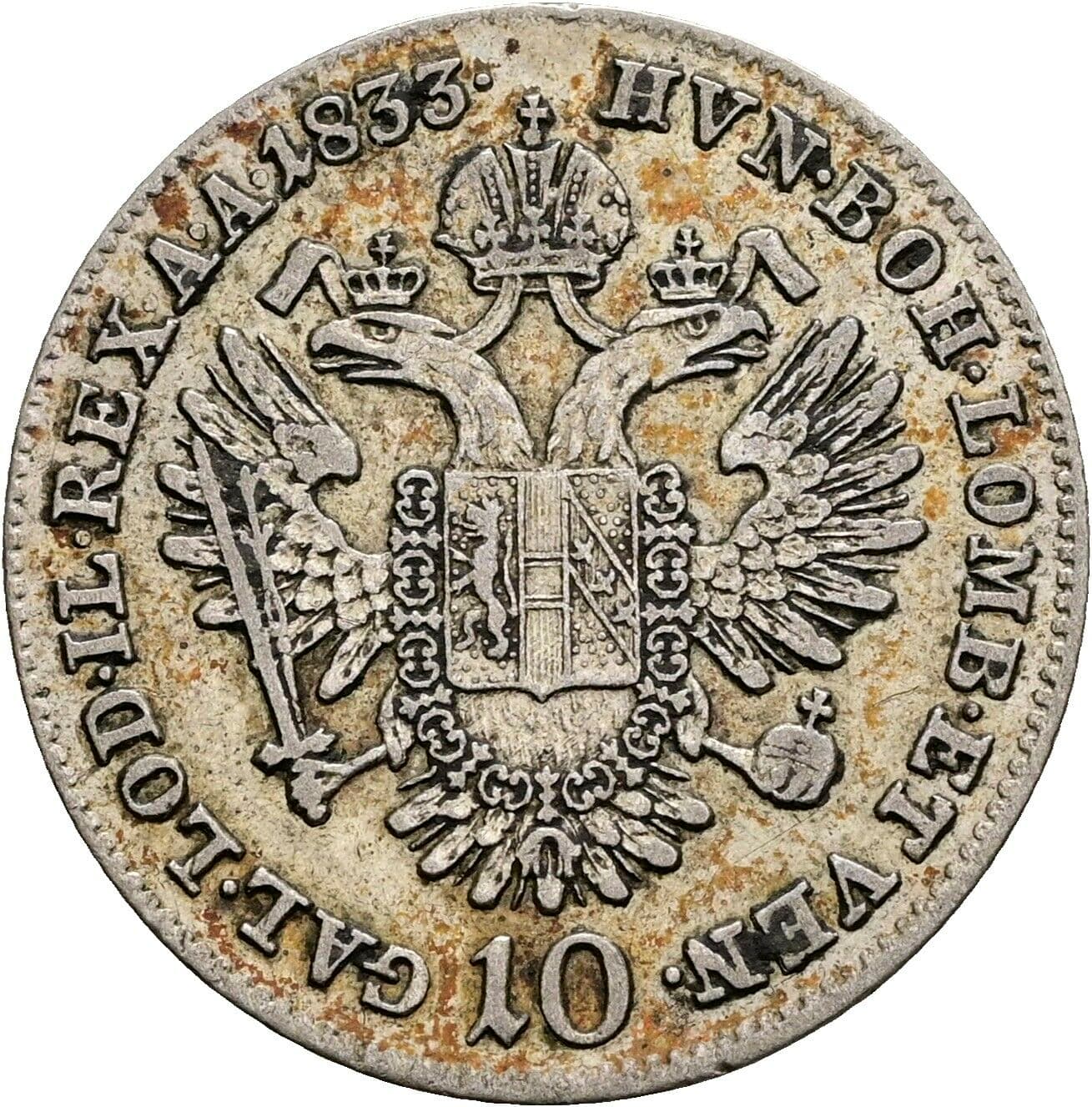 10 Kreuzer Franz II. (I). 1792-1835 1833 A, Wien – Rückseite