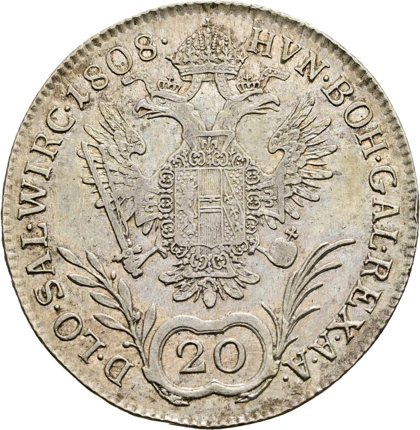 20 Kreuzer Franz II. (I). 1792-1835 1808 A, Wien – Rückseite