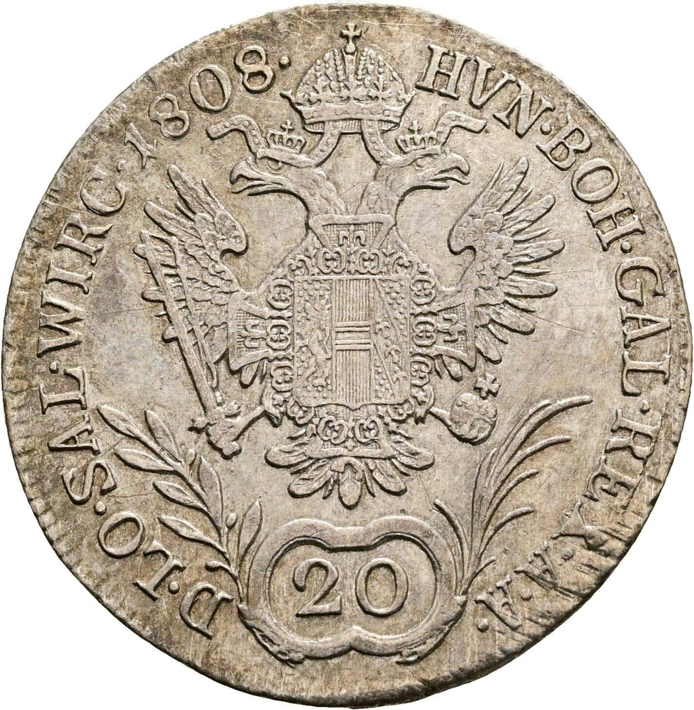 20 Kreuzer Franz II.(I.) 1792-1835 1808 A, Wien – Rückseite