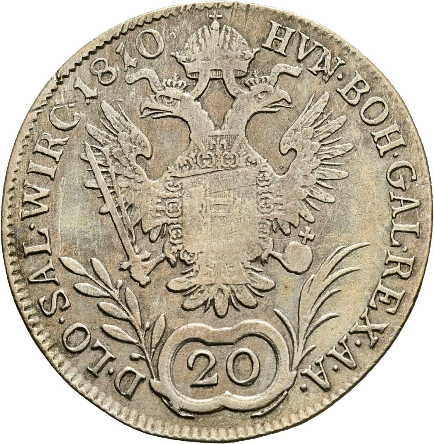 20 Kreuzer Franz II.(I.) 1792-1835 1810 A, Wien – Rückseite