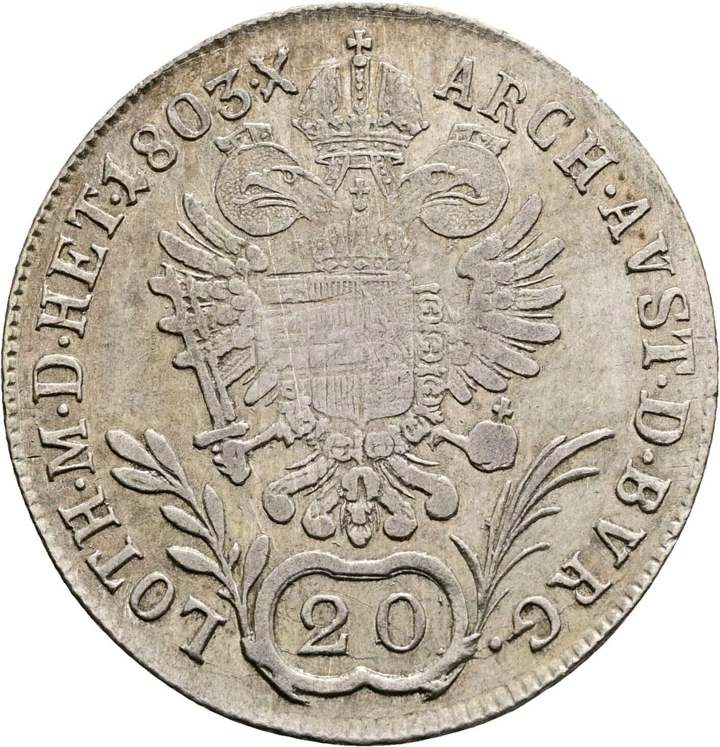 20 Kreuzer Franz II. (I). 1792-1835 1803 B, Kremnitz – Rückseite