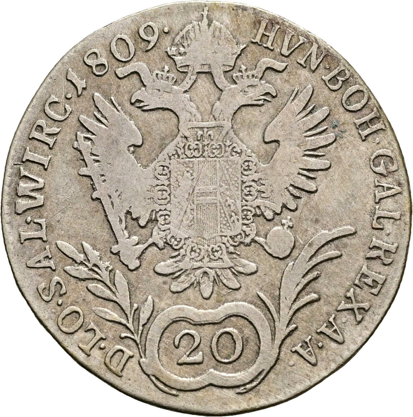 20 Kreuzer Franz II. (I). 1792-1835 1809 C, Prag – Rückseite