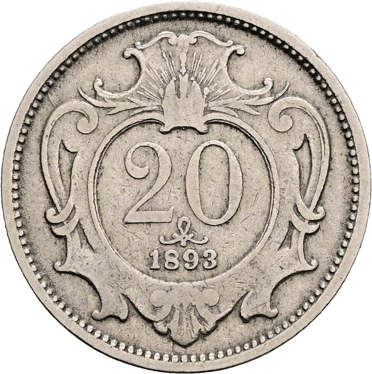 20 Heller Franz Joseph I. 1848-1916 1893 – Vorderseite