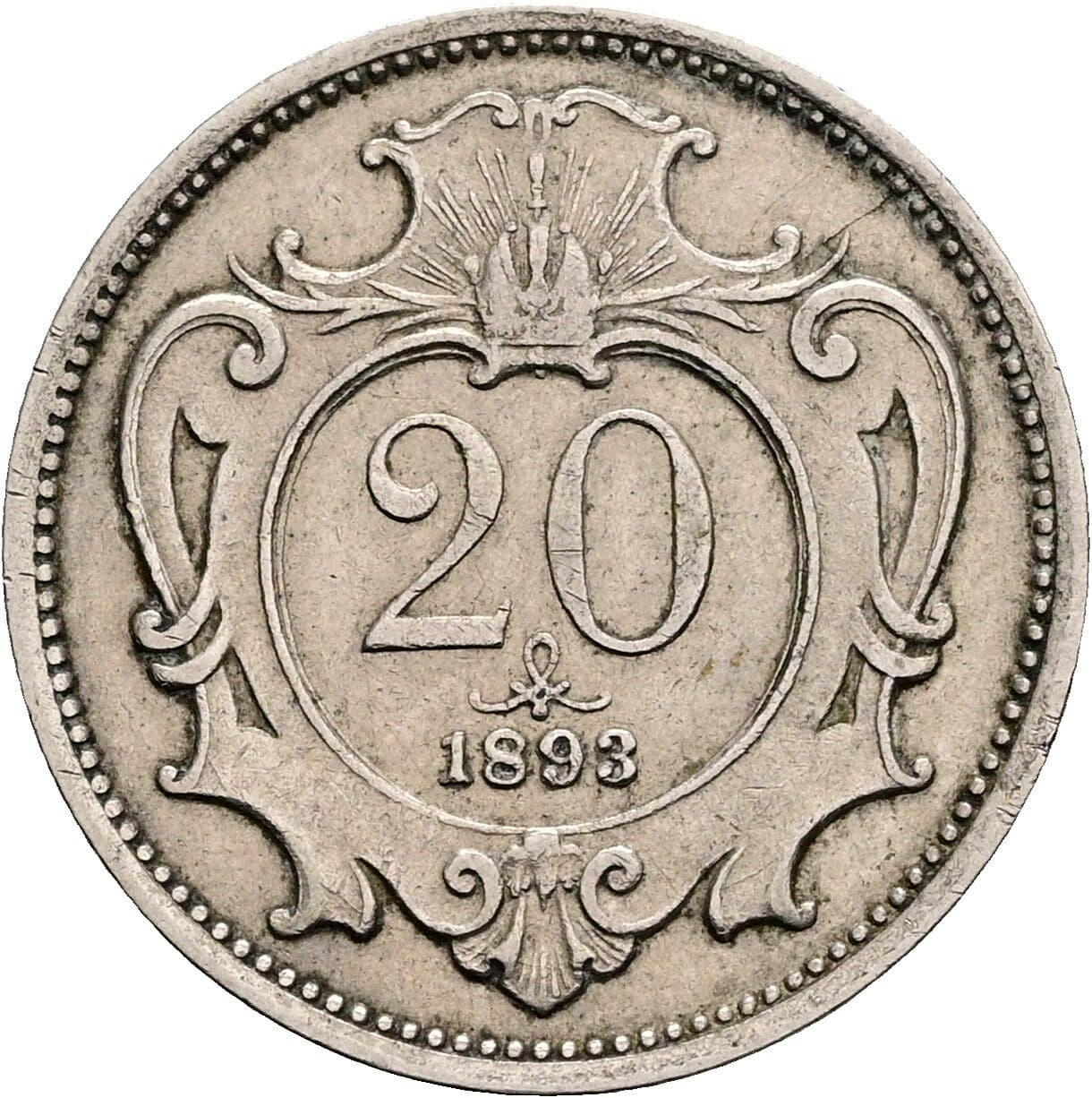 20 Heller Franz Joseph I. 1848-1916 1893 – Vorderseite