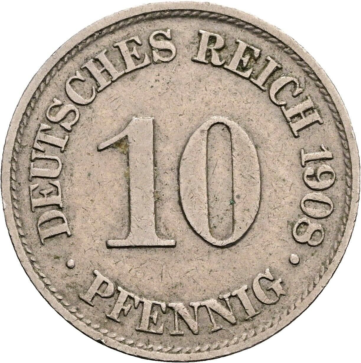 10 Pfennig 1908 A – Vorderseite