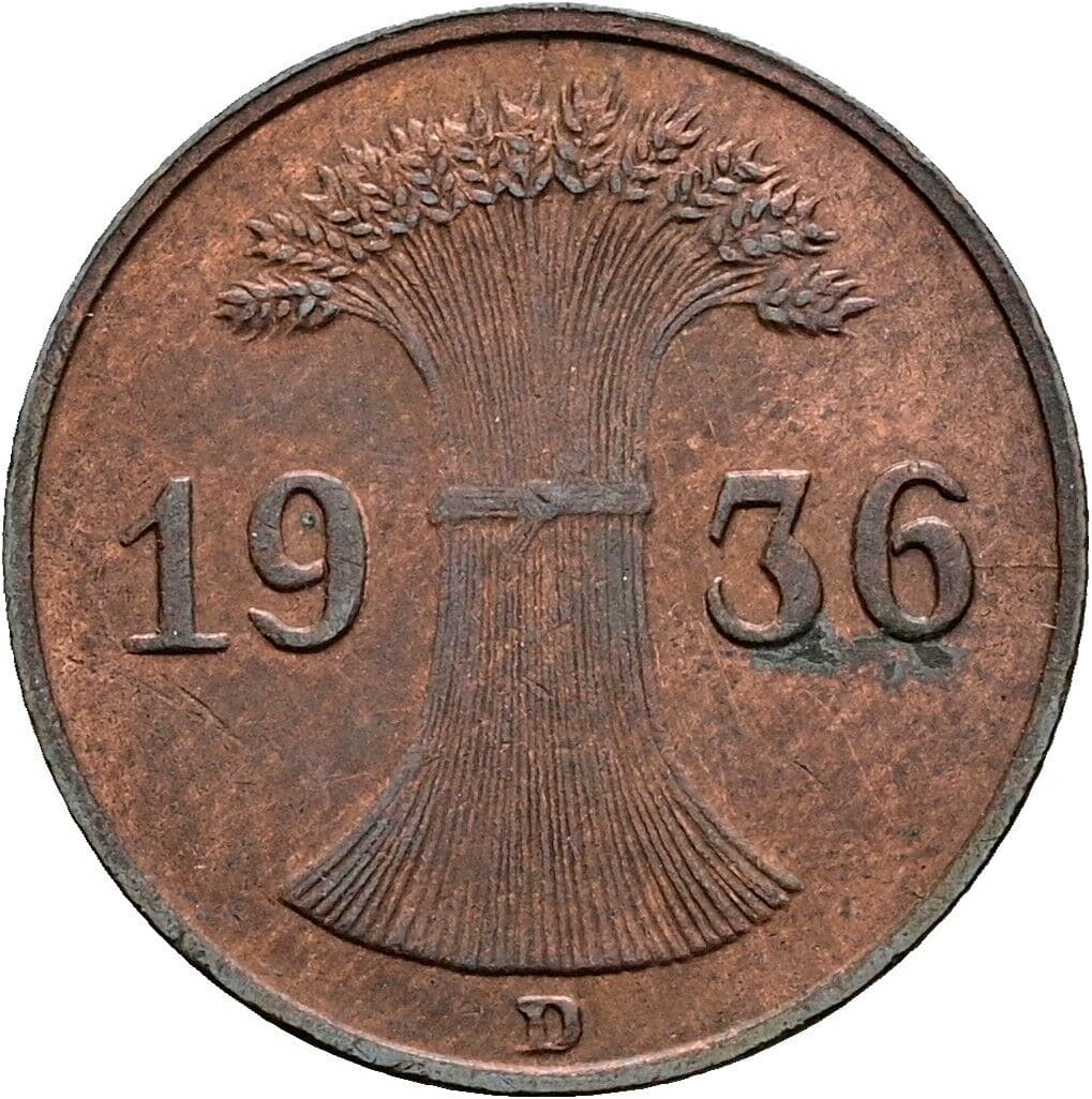 1 Reichspfennig 1936 D – Rückseite