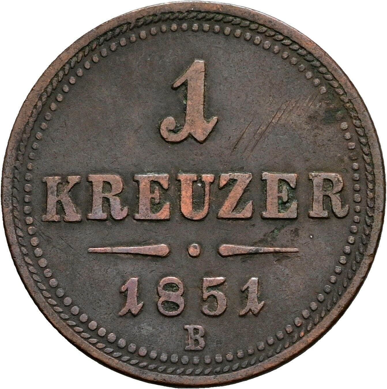 1 Kreuzer Franz Joseph I. 1848-1916 1851 B, Kremnitz – Vorderseite