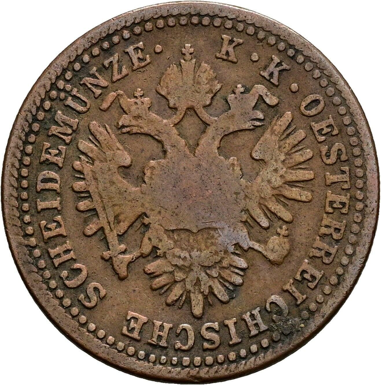 1 Kreuzer Franz Joseph I. 1848-1916 1851 A, Wien – Rückseite
