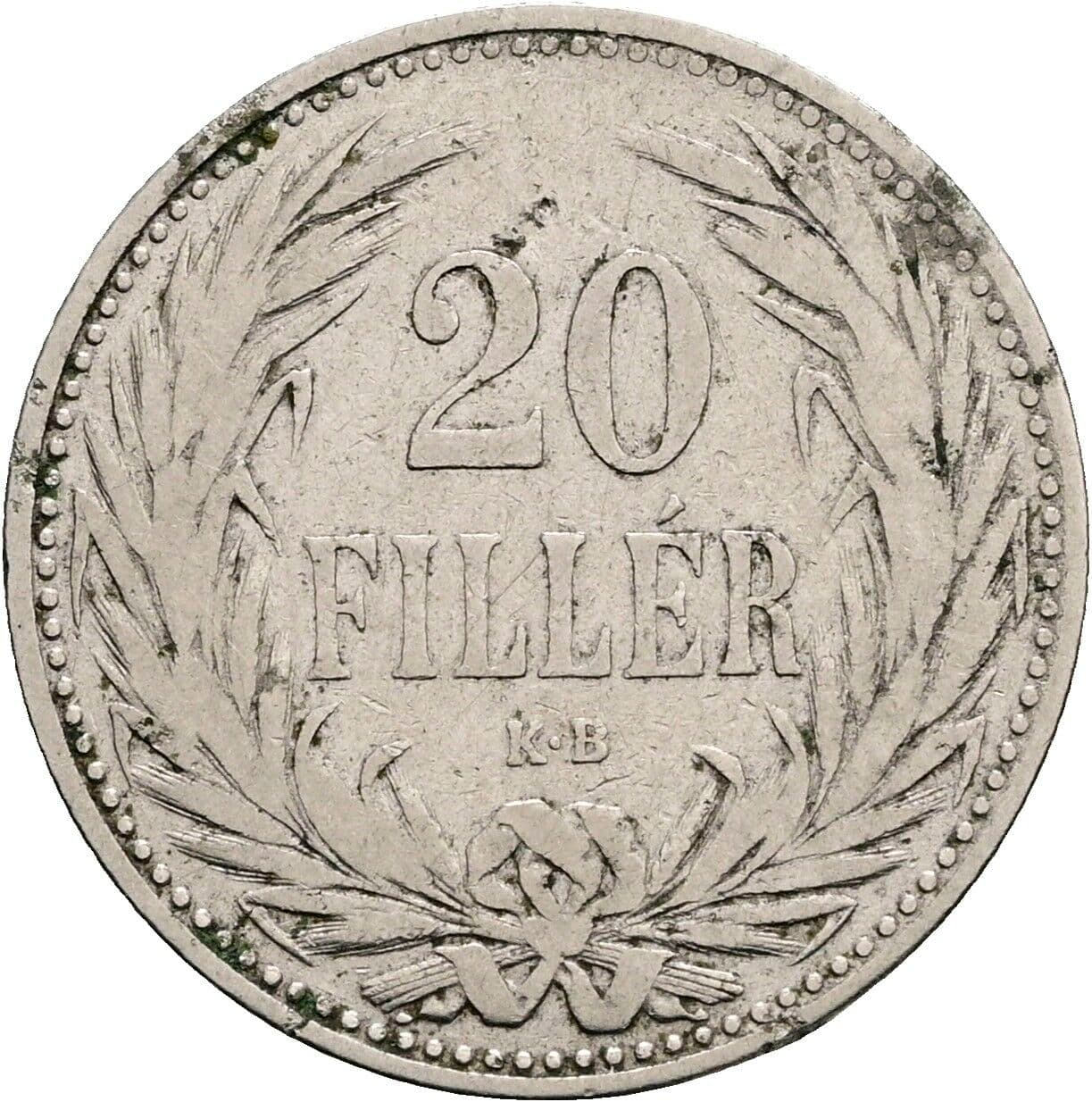 20 Filler Franz Joseph I. 1848-1916 1892 KB, Kremnitz – Vorderseite