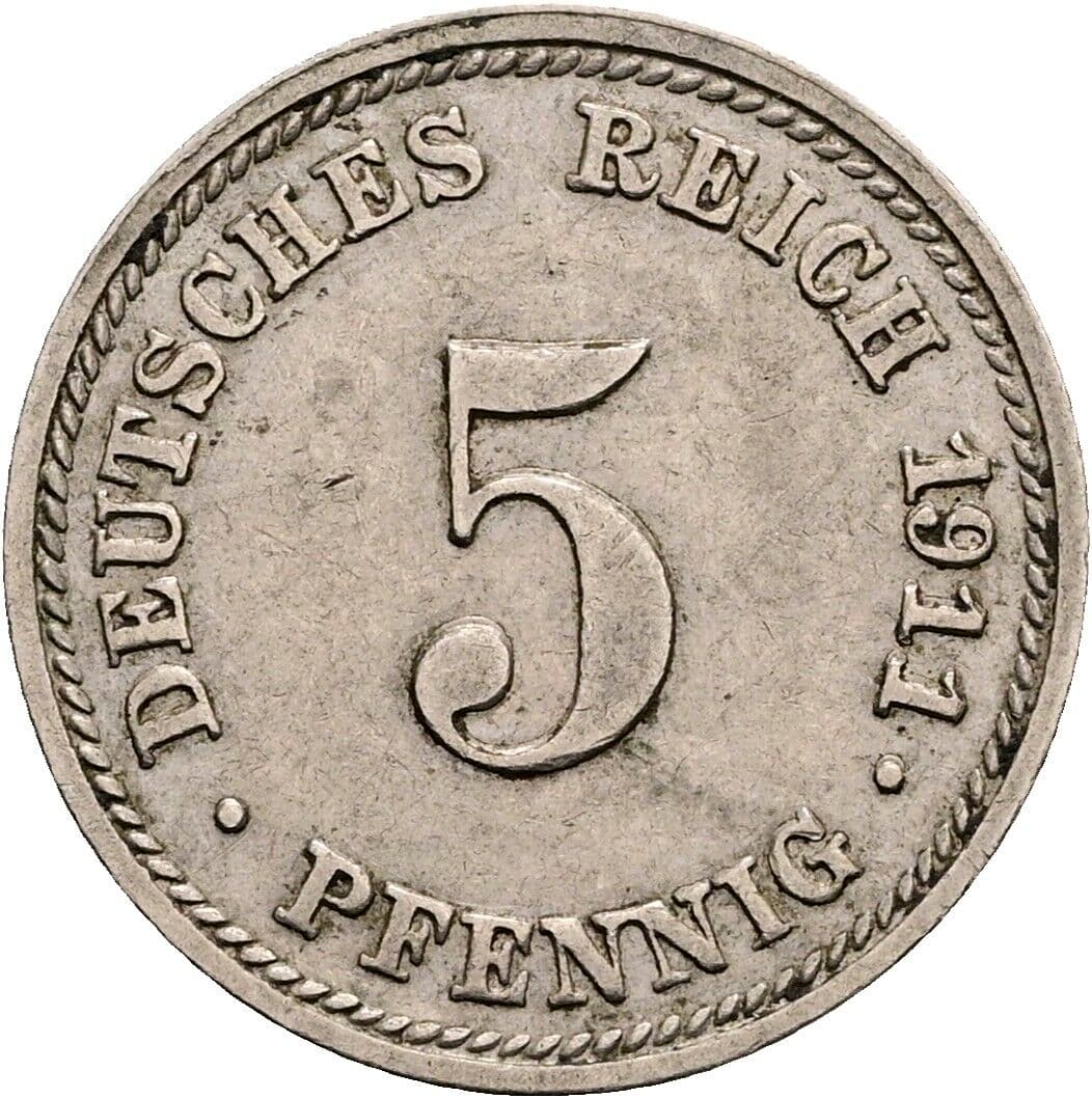 5 Pfennig 1911 D – Vorderseite
