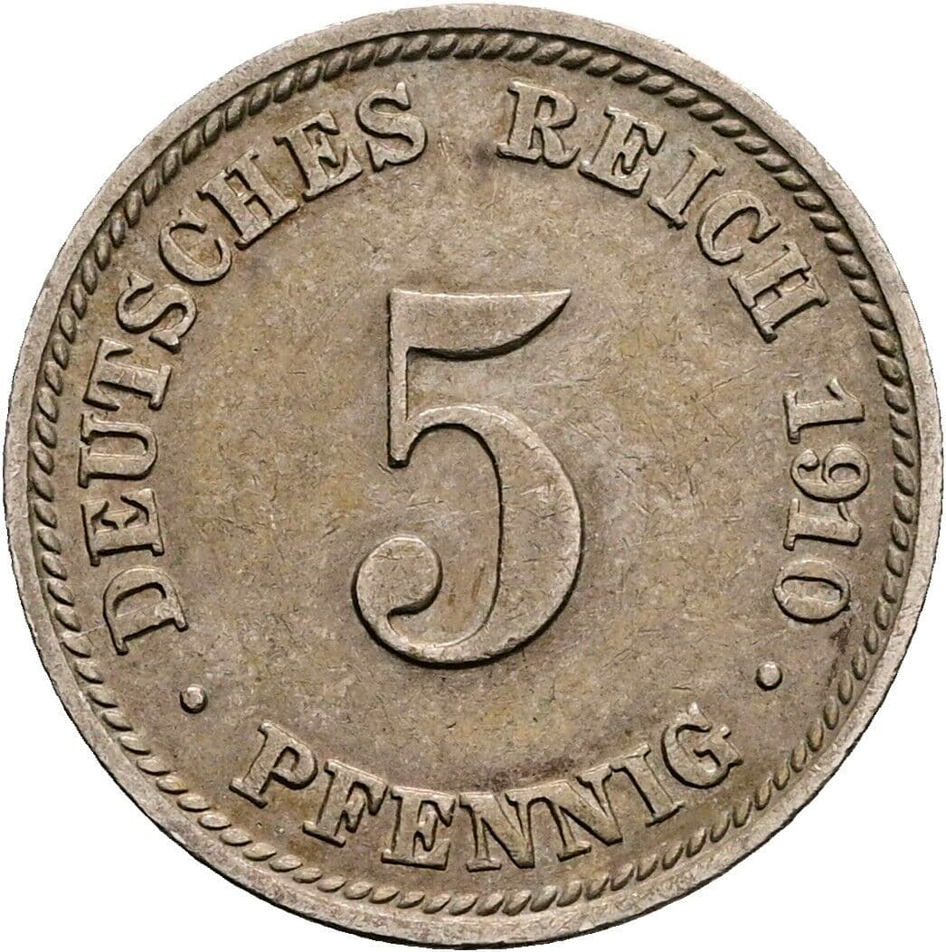 5 Pfennig 1910 D – Vorderseite