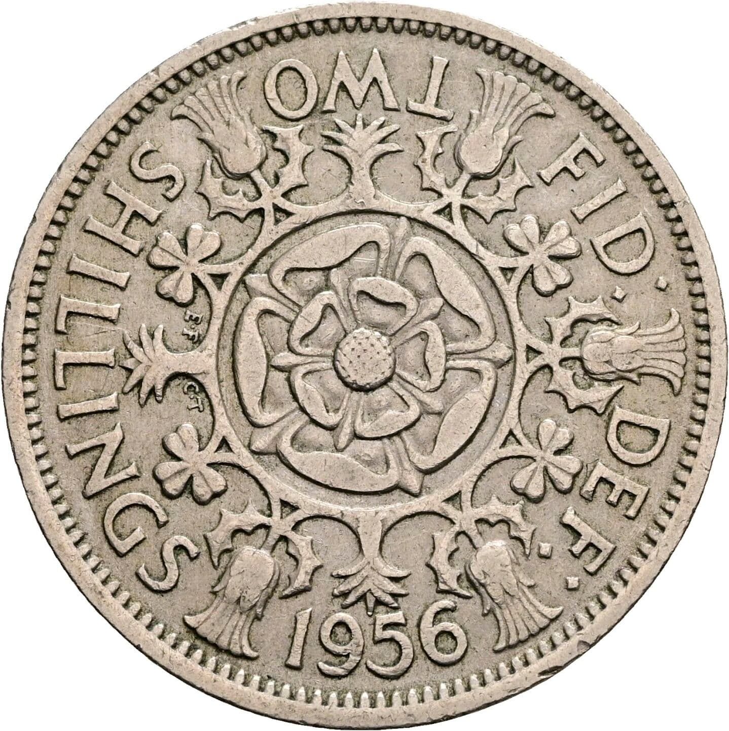 2 Shillings Elisabeth II. 1952-2022 1956 – Rückseite