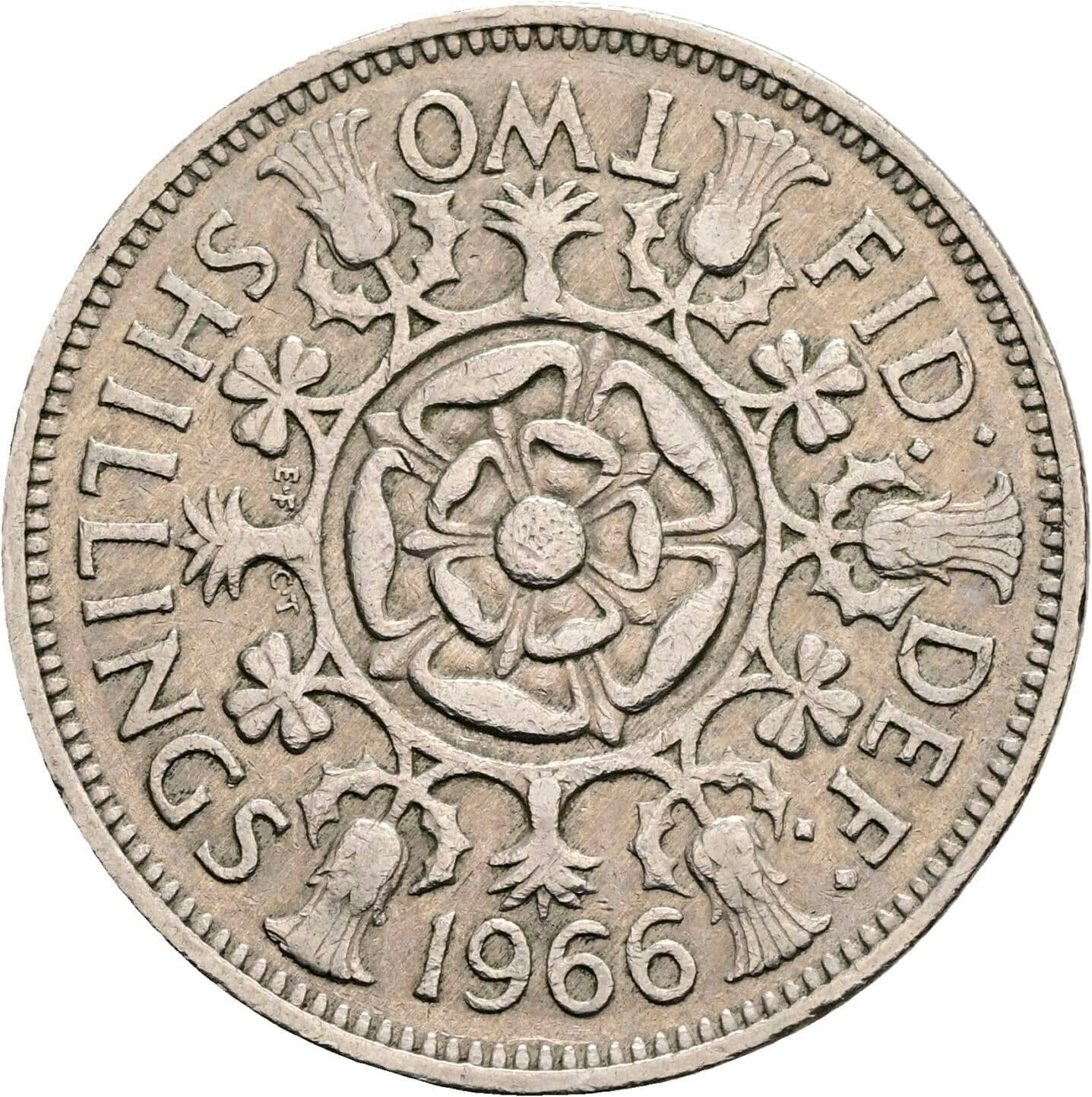 2 Shillings Elisabeth II. 1952-2022 1966 – Rückseite