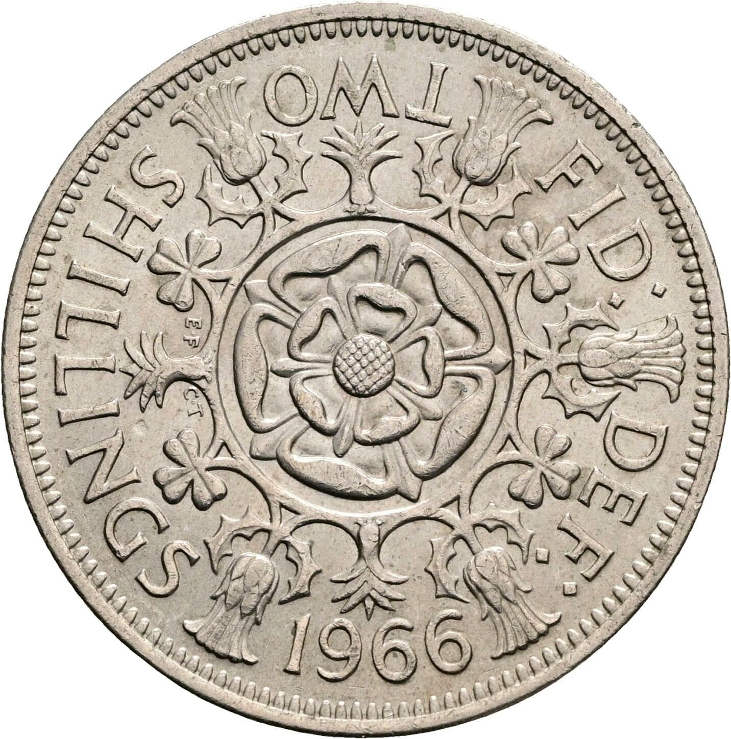 2 Shillings Elisabeth II. 1952-2022 1966 – Rückseite