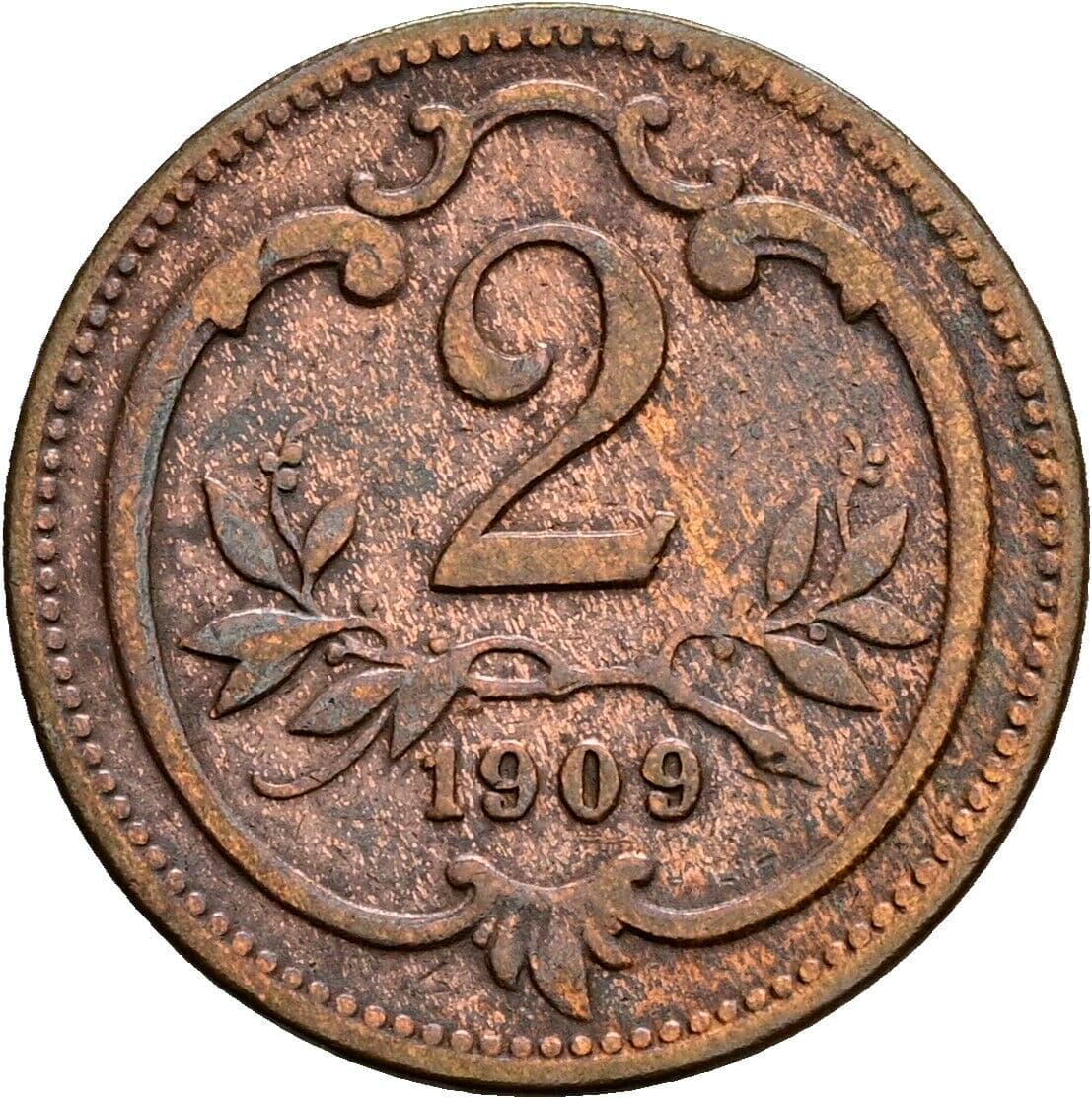 2 Heller Franz Joseph I. 1848-1916 1909 – Vorderseite