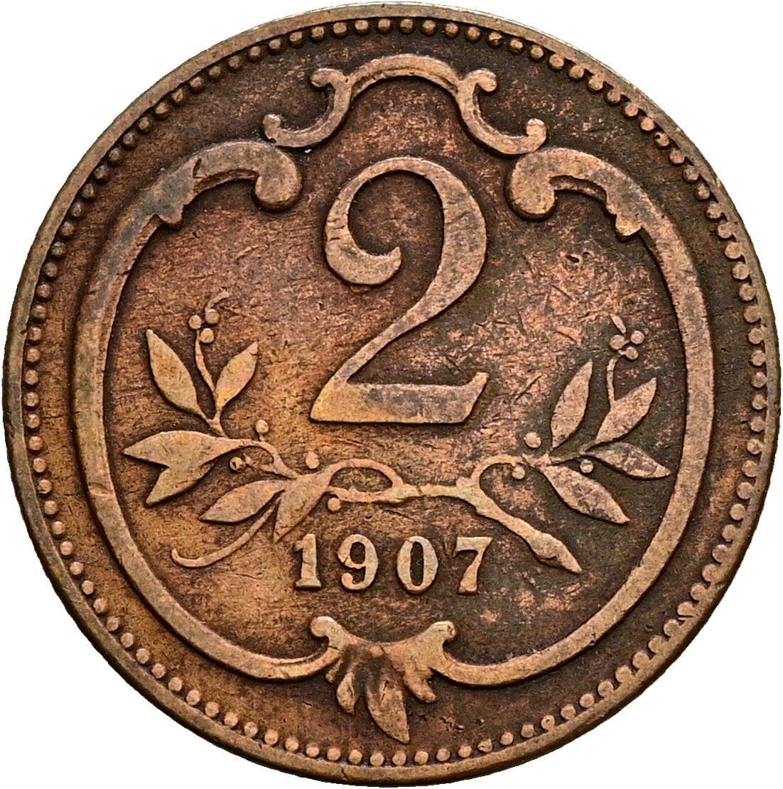 2 Heller Franz Joseph I. 1848-1916 1907 – Vorderseite