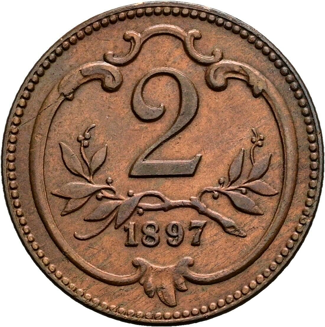 2 Heller Franz Joseph I. 1848-1916 1897 – Vorderseite
