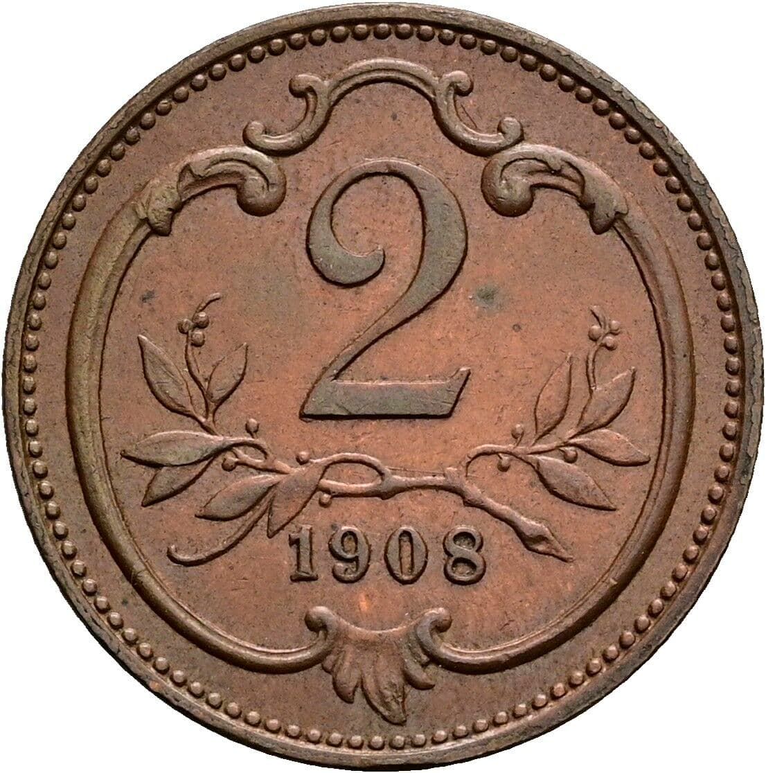 2 Heller Franz Joseph I. 1848-1916 1908 – Vorderseite