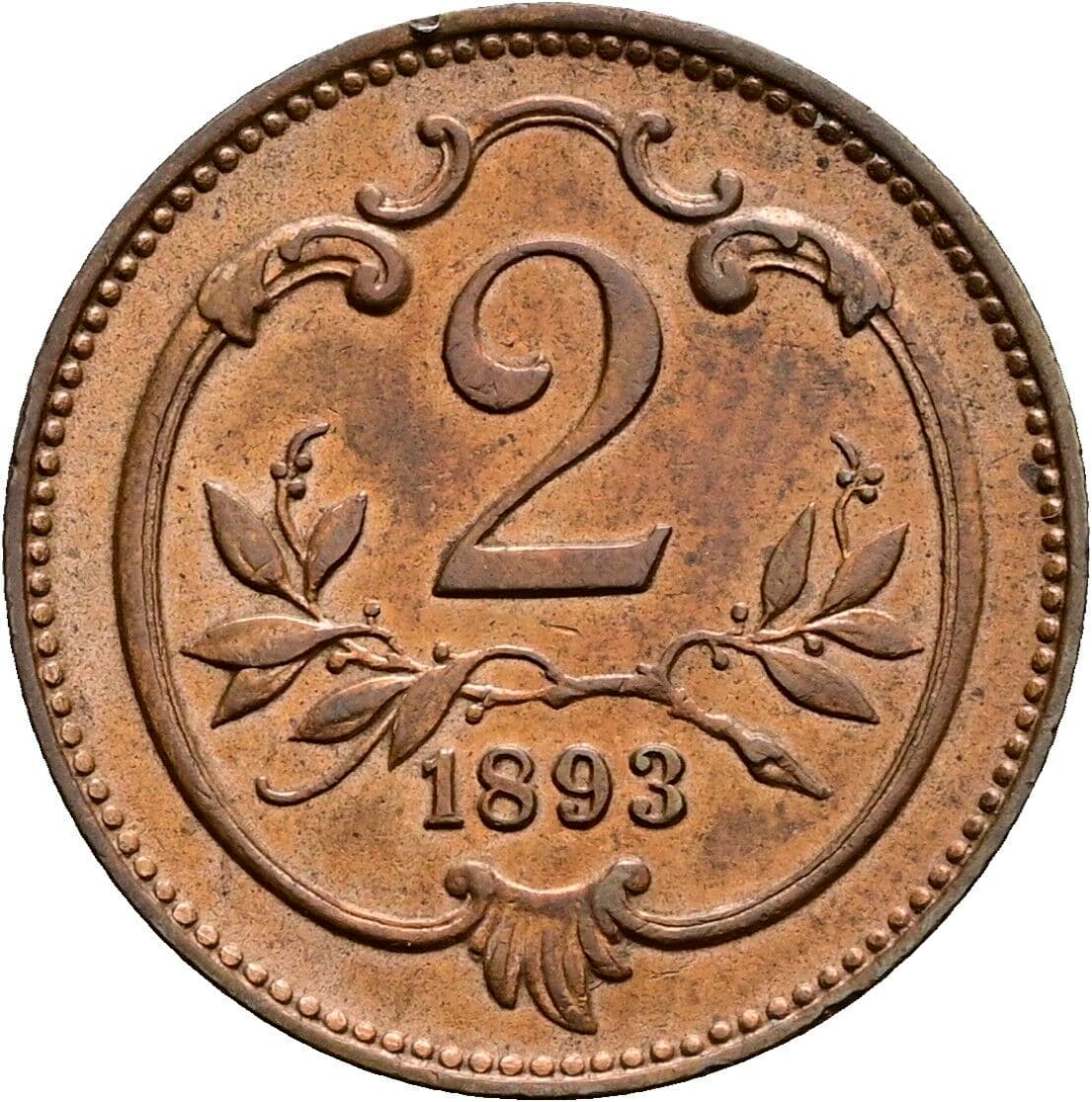 2 Heller Franz Joseph I. 1848-1916 1893 – Vorderseite