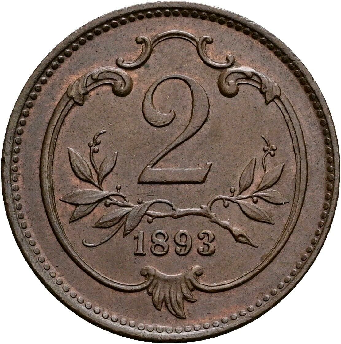 2 Heller Franz Joseph I. 1848-1916 1893 – Vorderseite