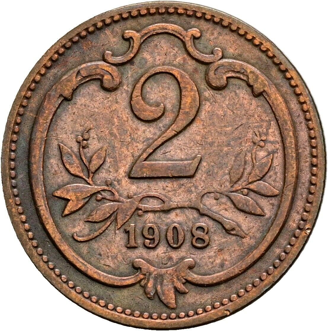 2 Heller Franz Joseph I. 1848-1916 1908 – Vorderseite
