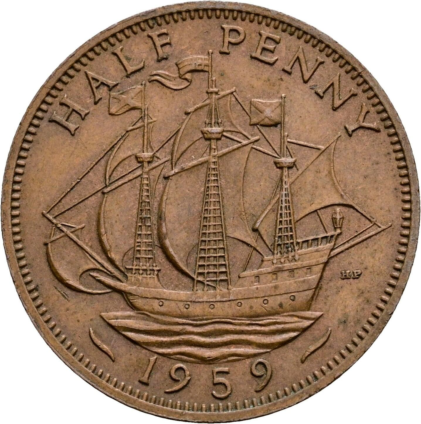 Half Penny Elisabeth II. 1952-2022 1959 – Rückseite