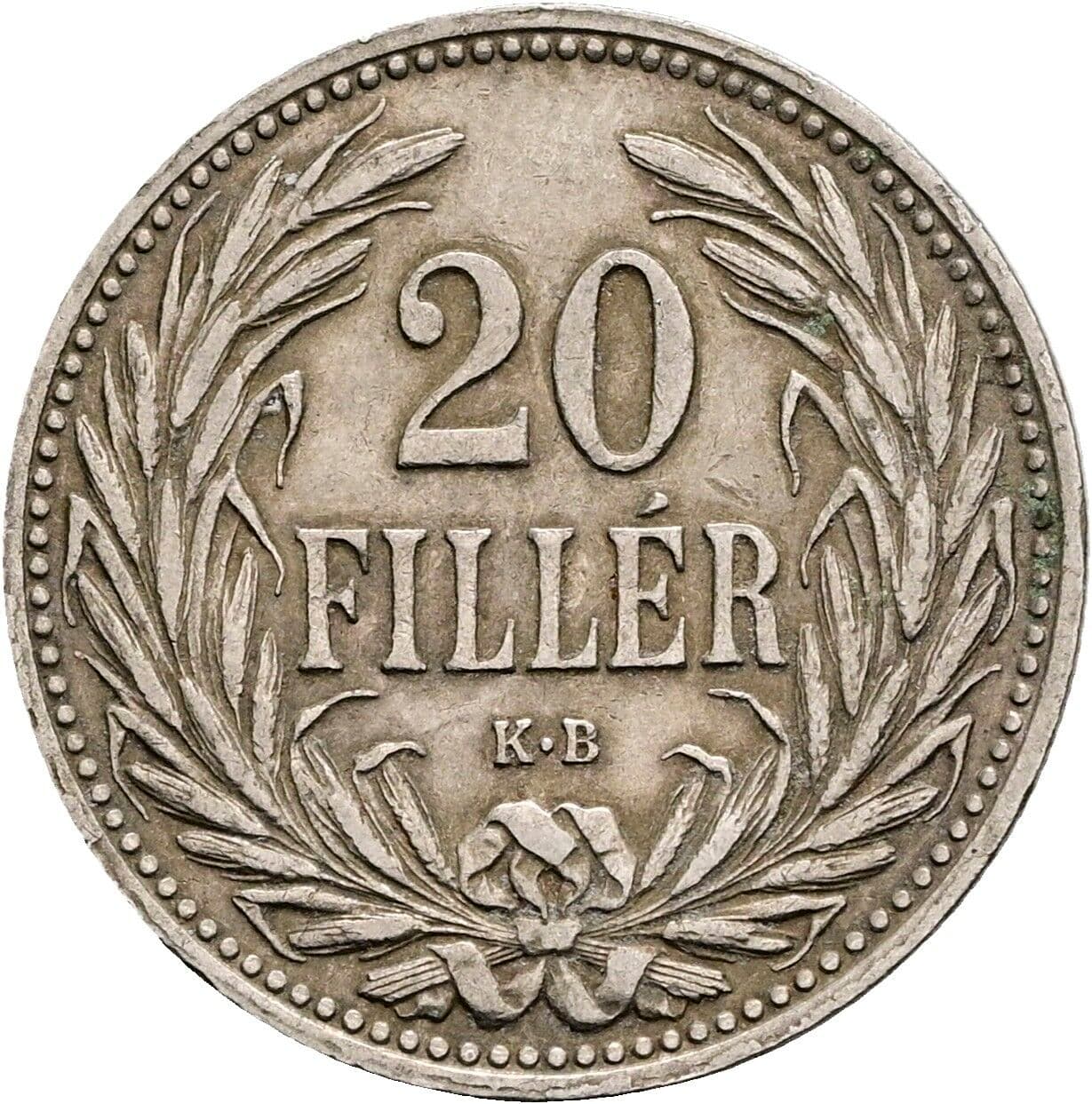 20 Filler Franz Joseph I. 1848-1916 1908 KB, Kremnitz – Vorderseite