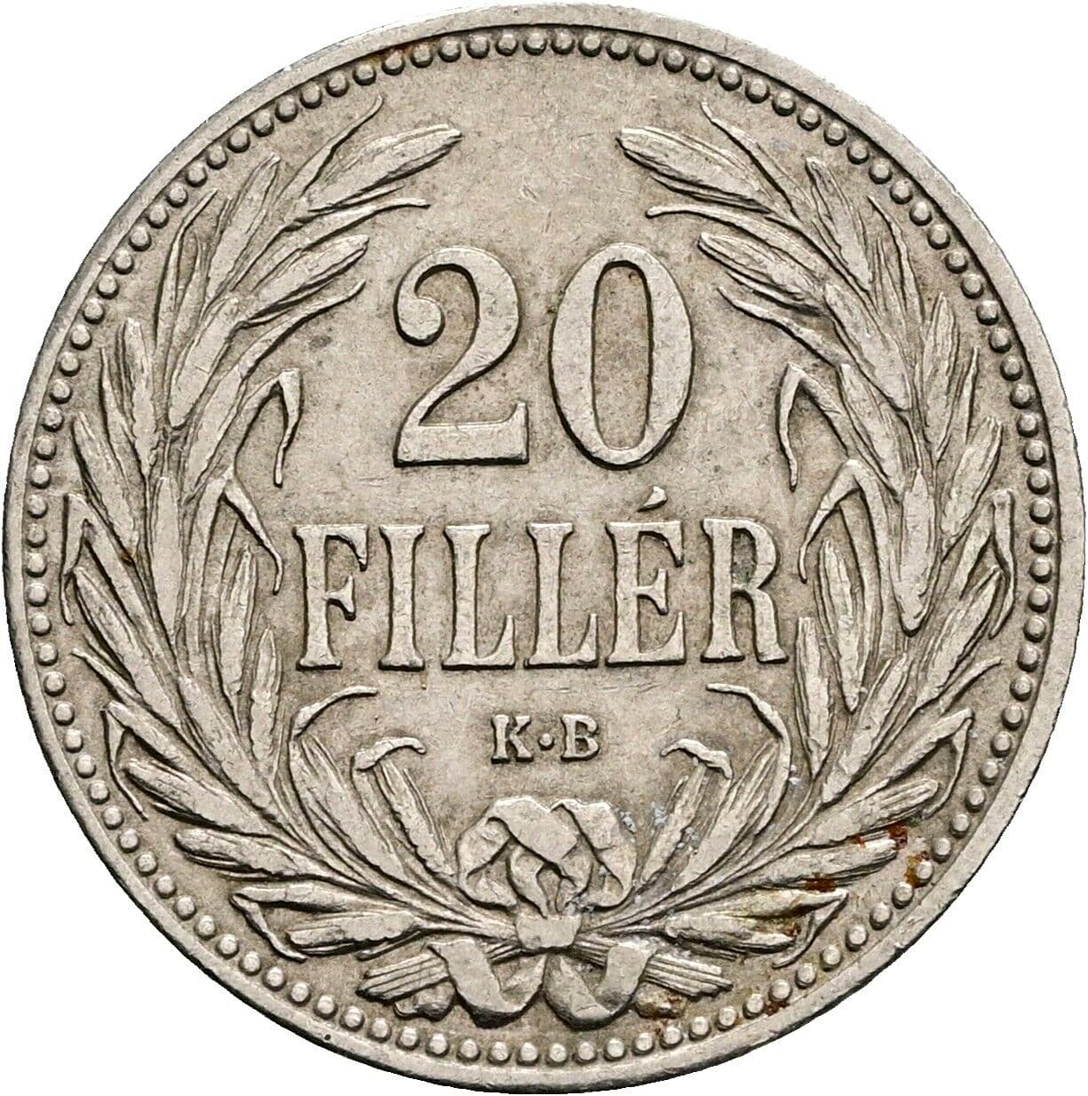 20 Filler Franz Joseph I. 1848-1916 1908 KB, Kremnitz – Vorderseite