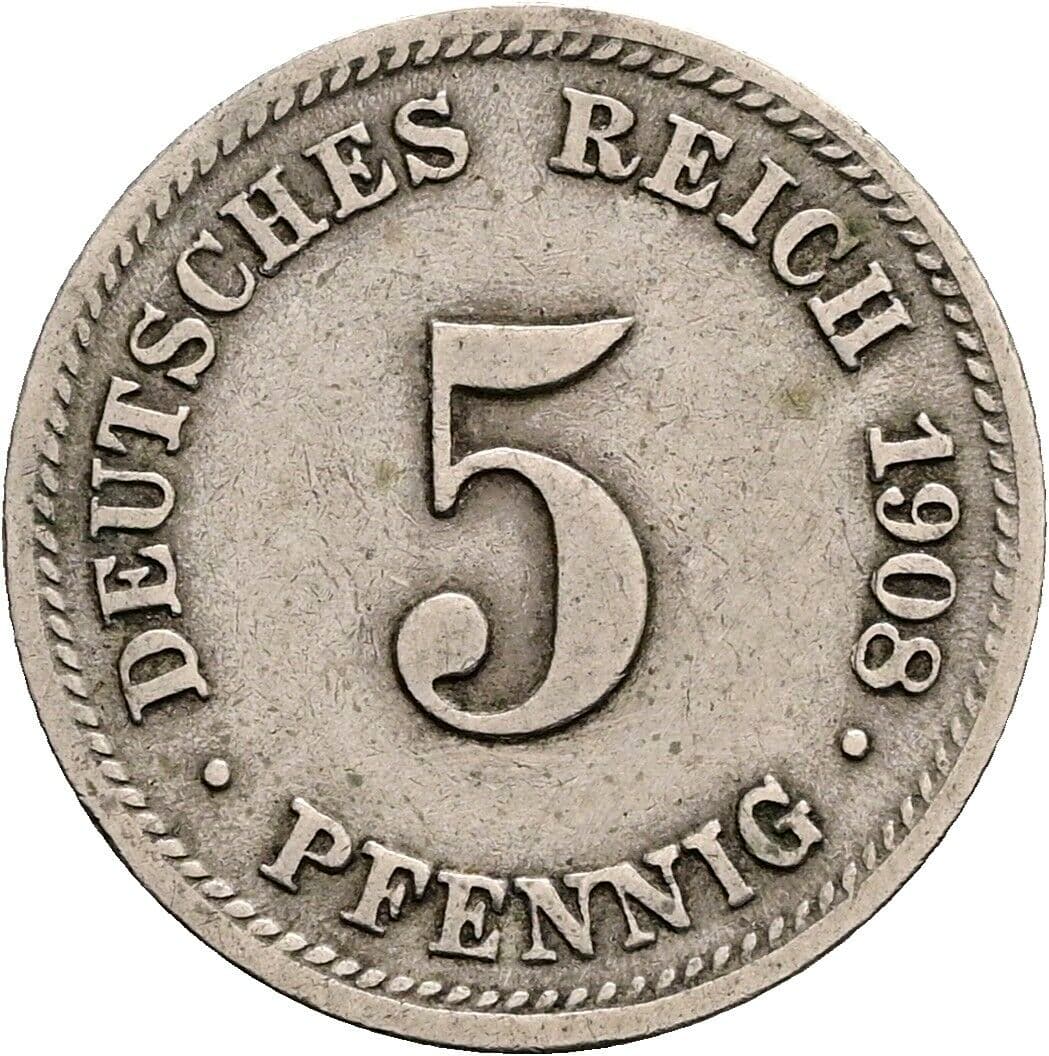5 Pfennig 1908 D – Vorderseite