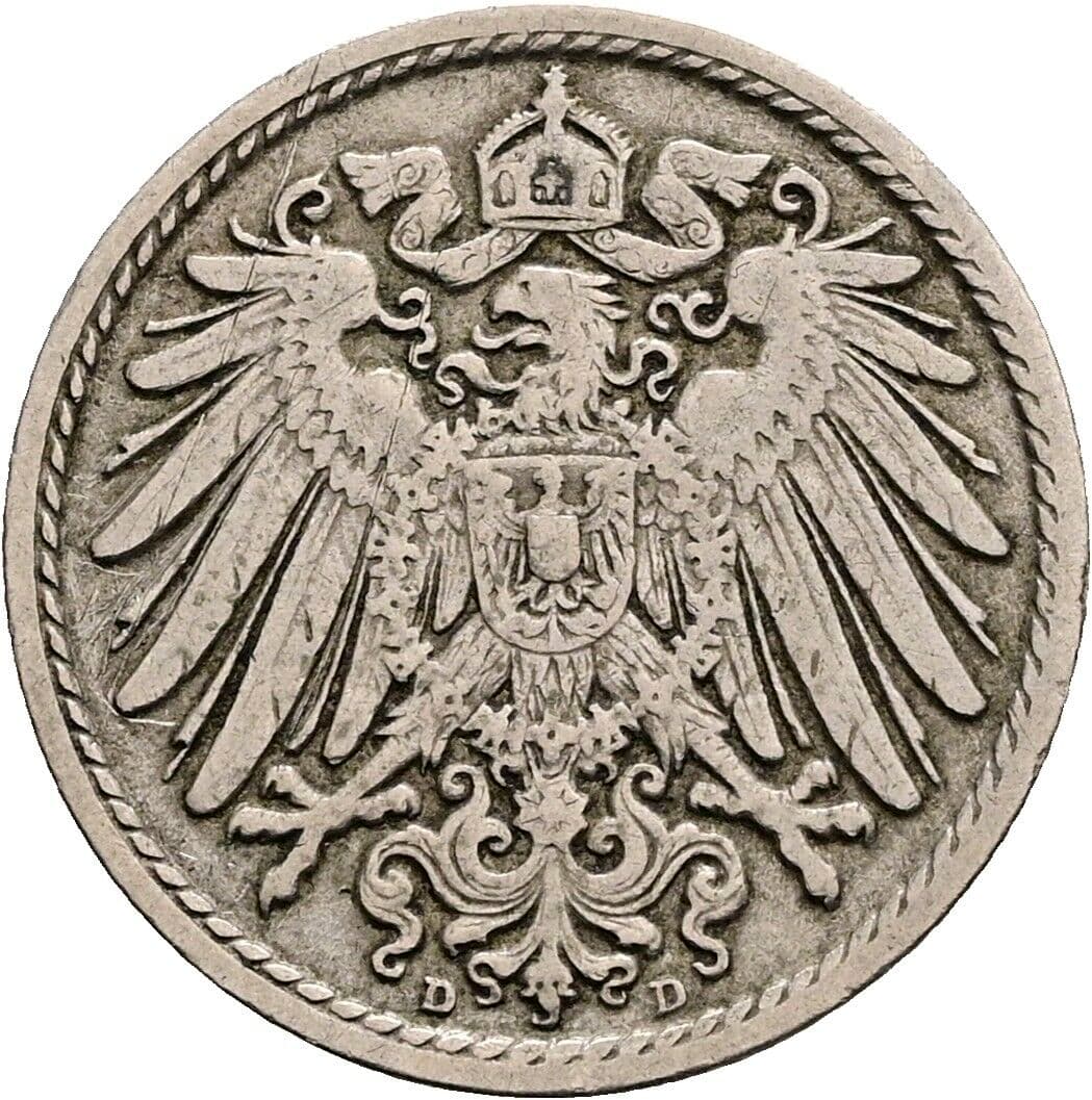 5 Pfennig 1908 D – Rückseite