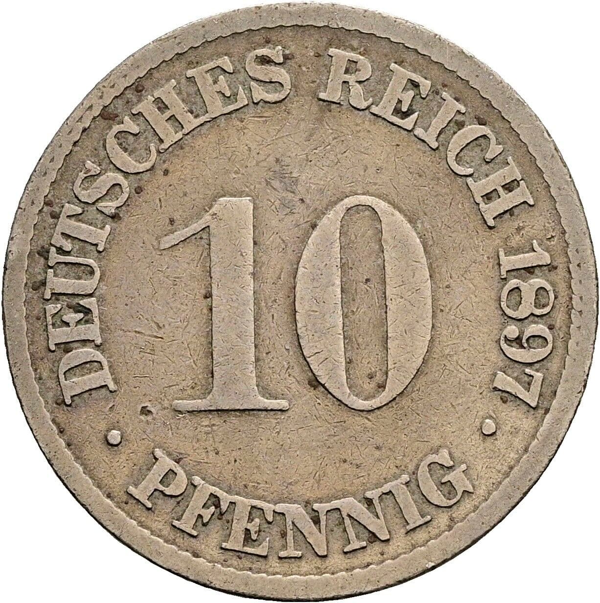 10 Pfennig 1897 G – Vorderseite