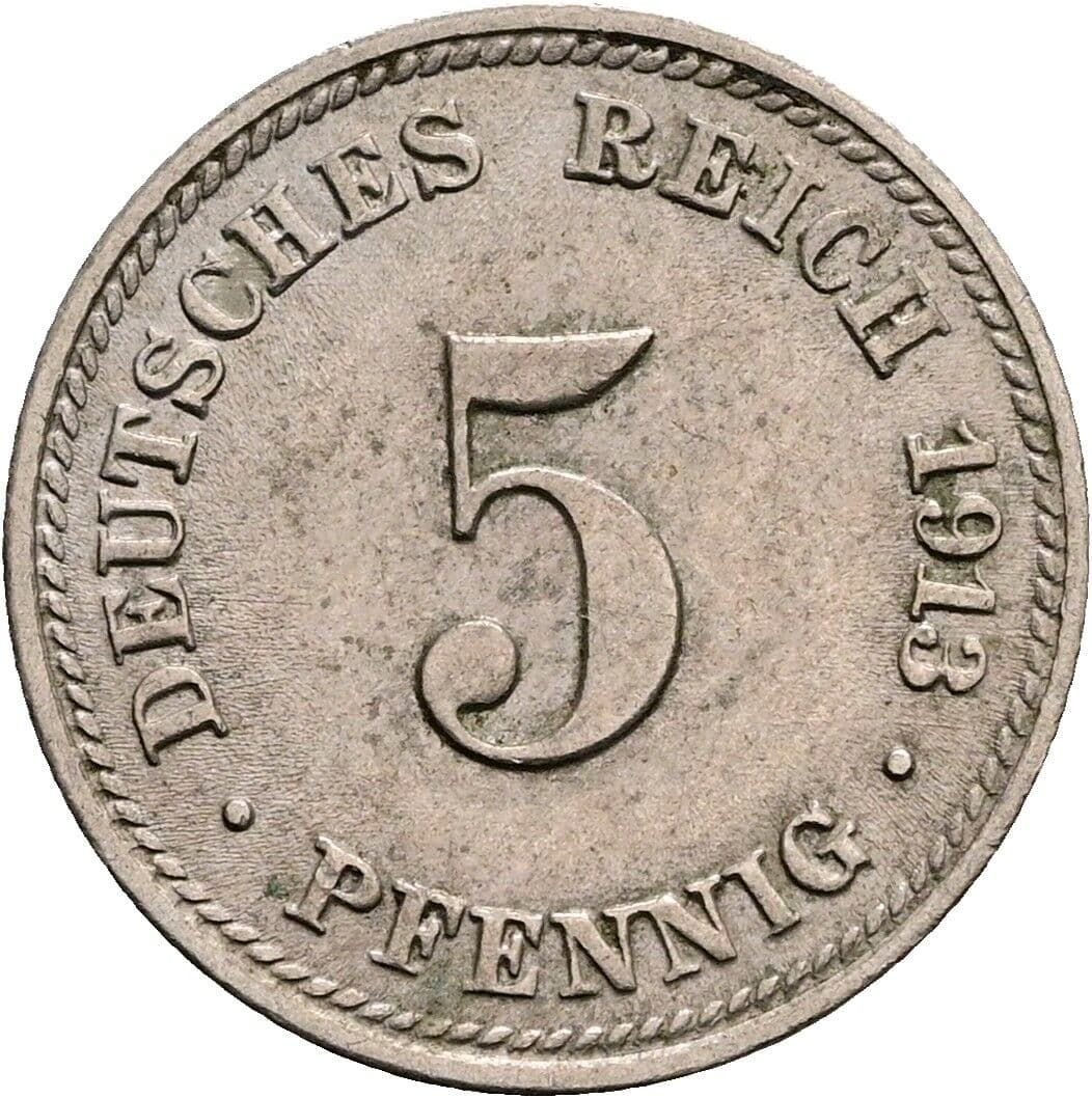 5 Pfennig 1913 D – Vorderseite