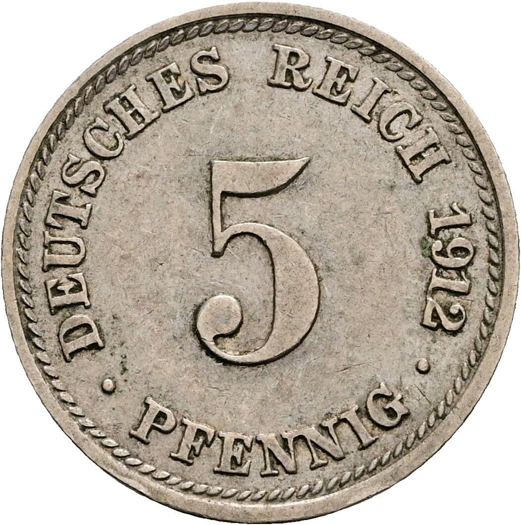 5 Pfennig 1912 D – Vorderseite