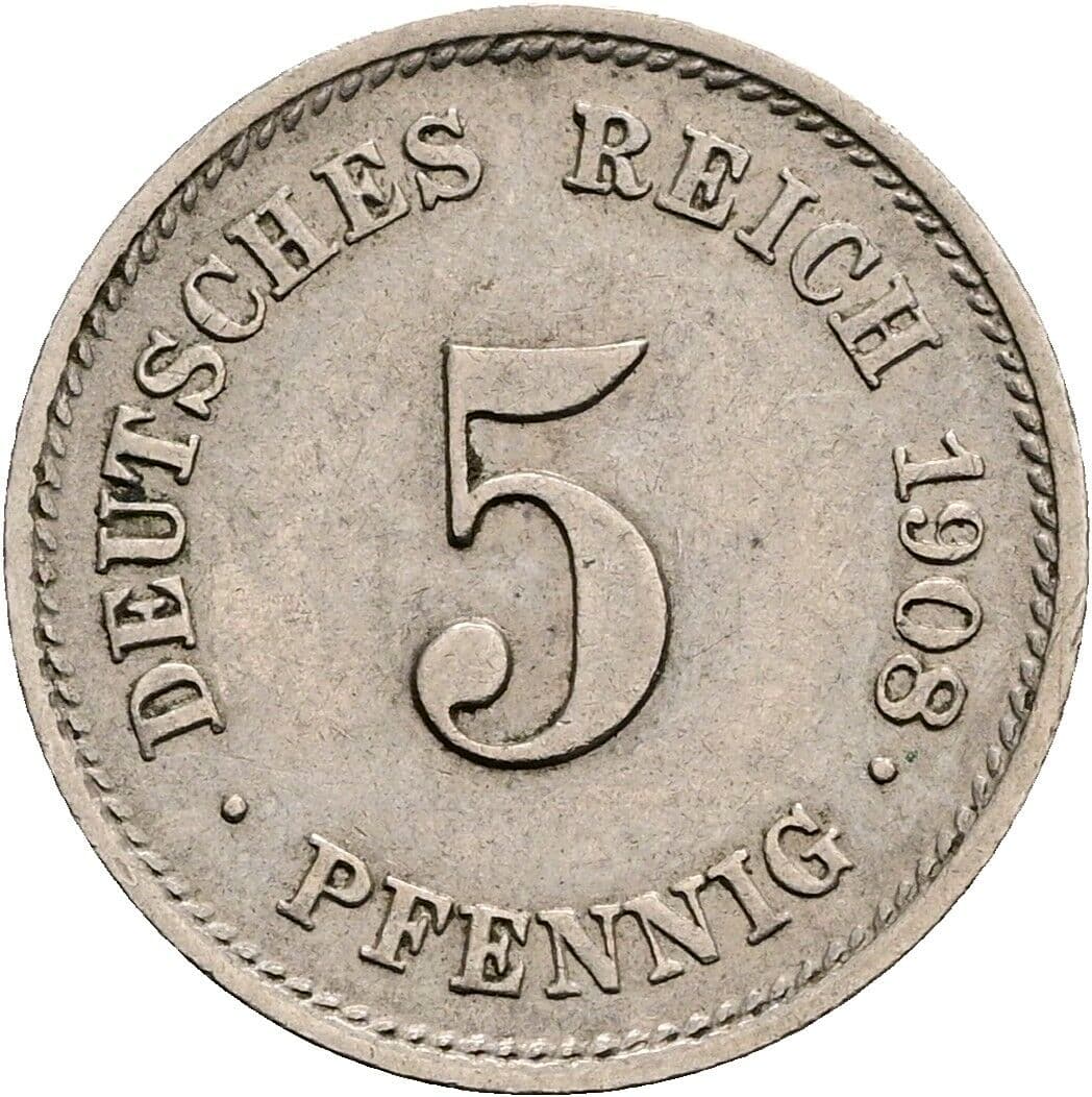 5 Pfennig 1908 E – Vorderseite
