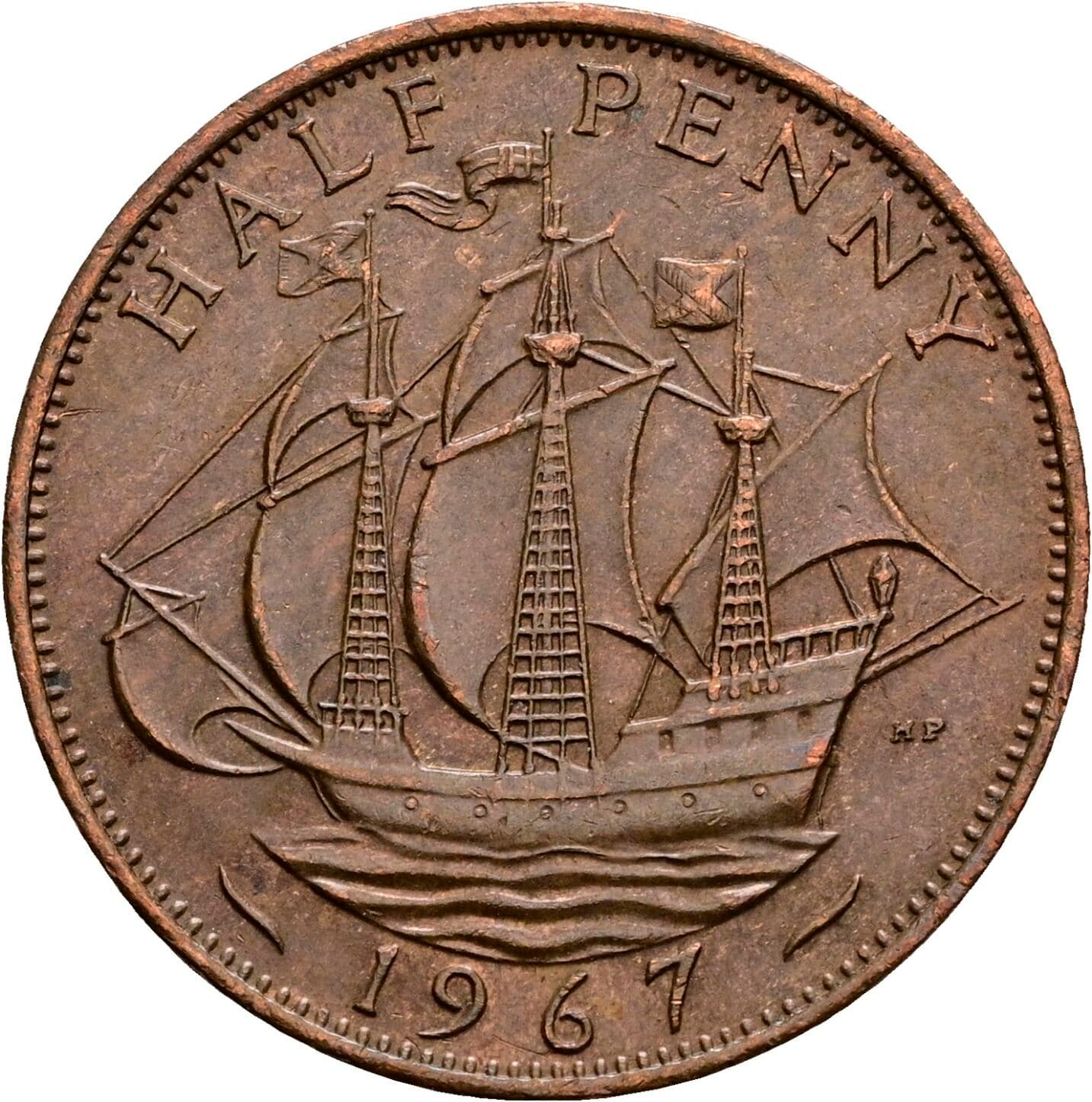 Half Penny Elisabeth II. 1952-2022 1967 – Rückseite