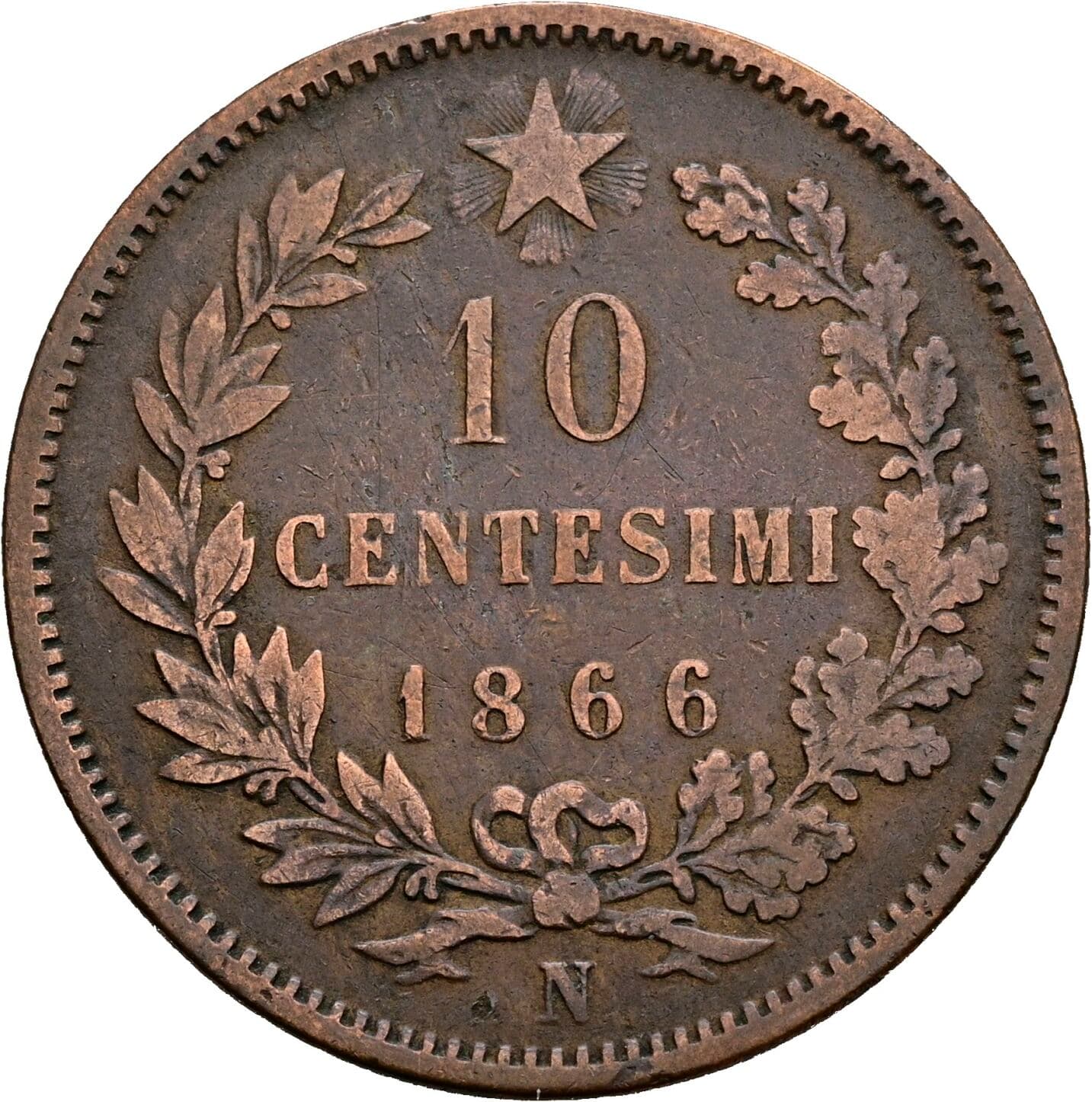 10 Centesimi Vittorio Emanuele II. 1861-1878 1866 – Rückseite