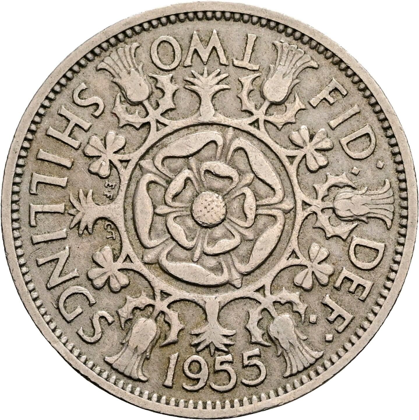 2 Shillings Elisabeth II. 1952-2022 1955 – Rückseite
