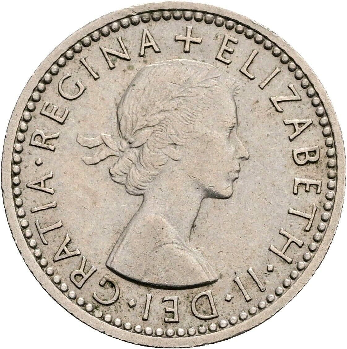 6 Pence Elisabeth II. 1952-2022 1958 – Vorderseite