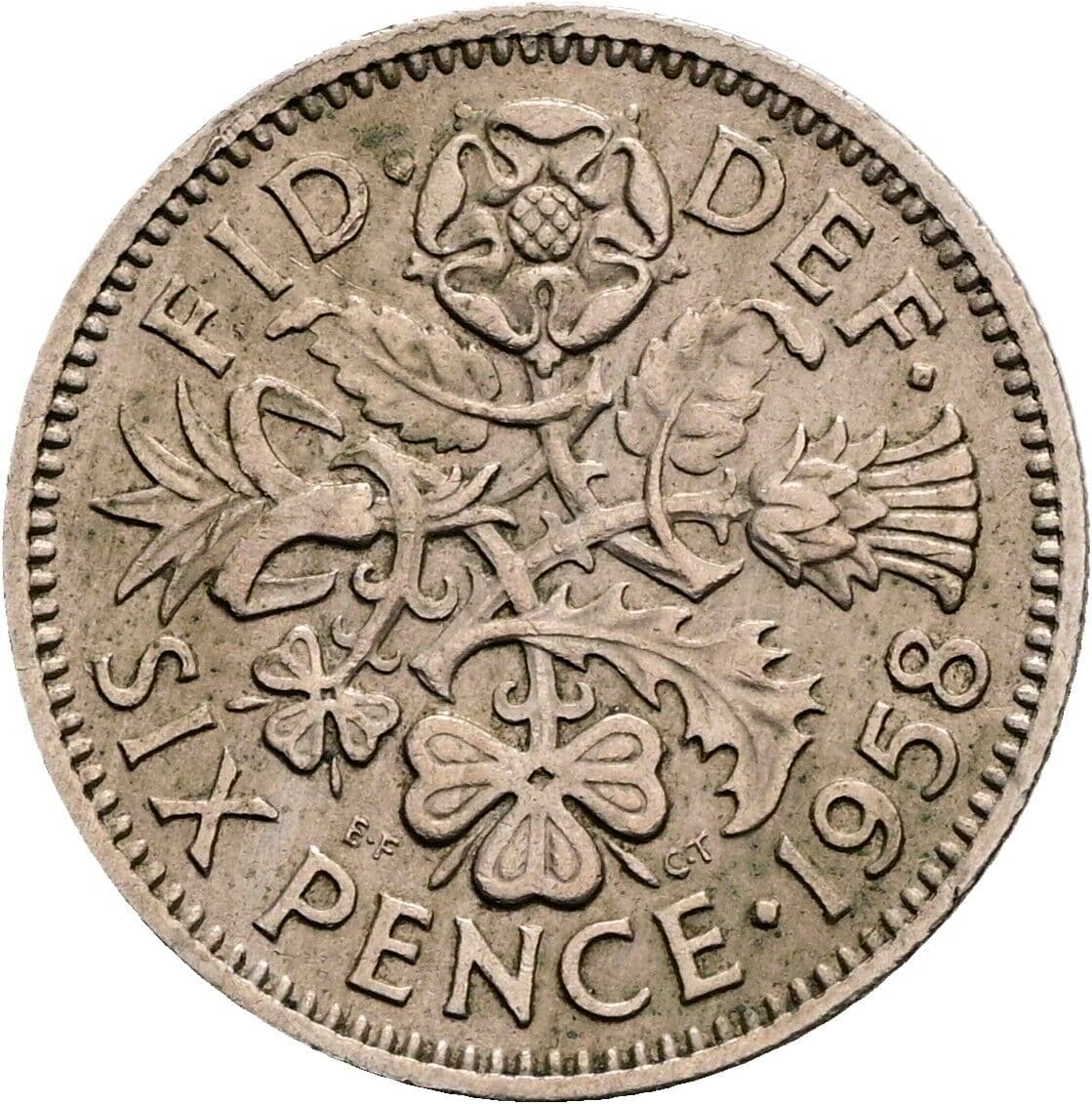 6 Pence Elisabeth II. 1952-2022 1958 – Rückseite