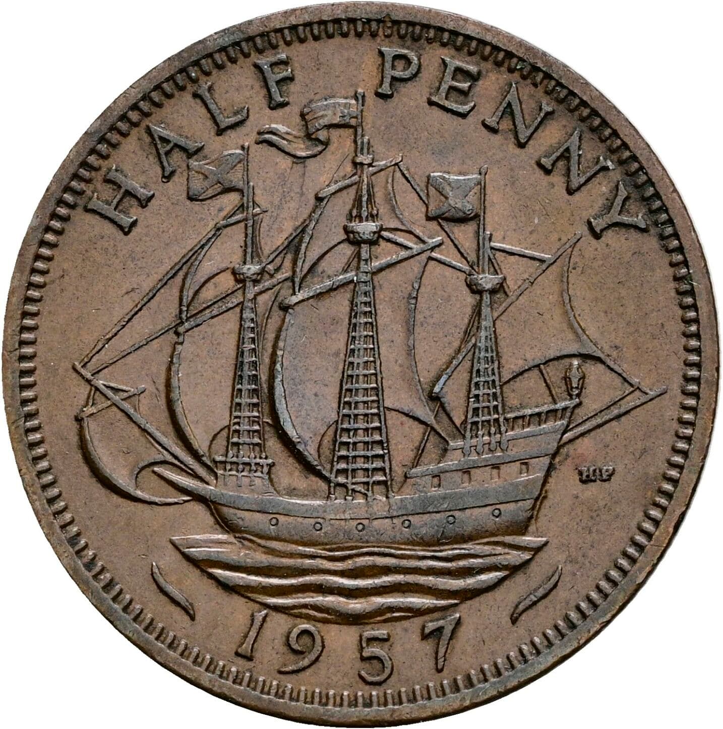 Half Penny Elisabeth II. 1952-2022 1957 – Rückseite