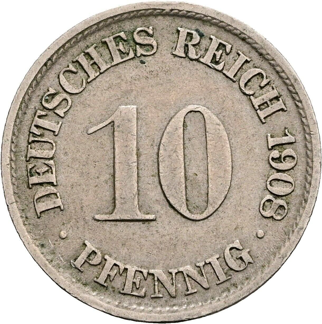 10 Pfennig 1908 F – Vorderseite