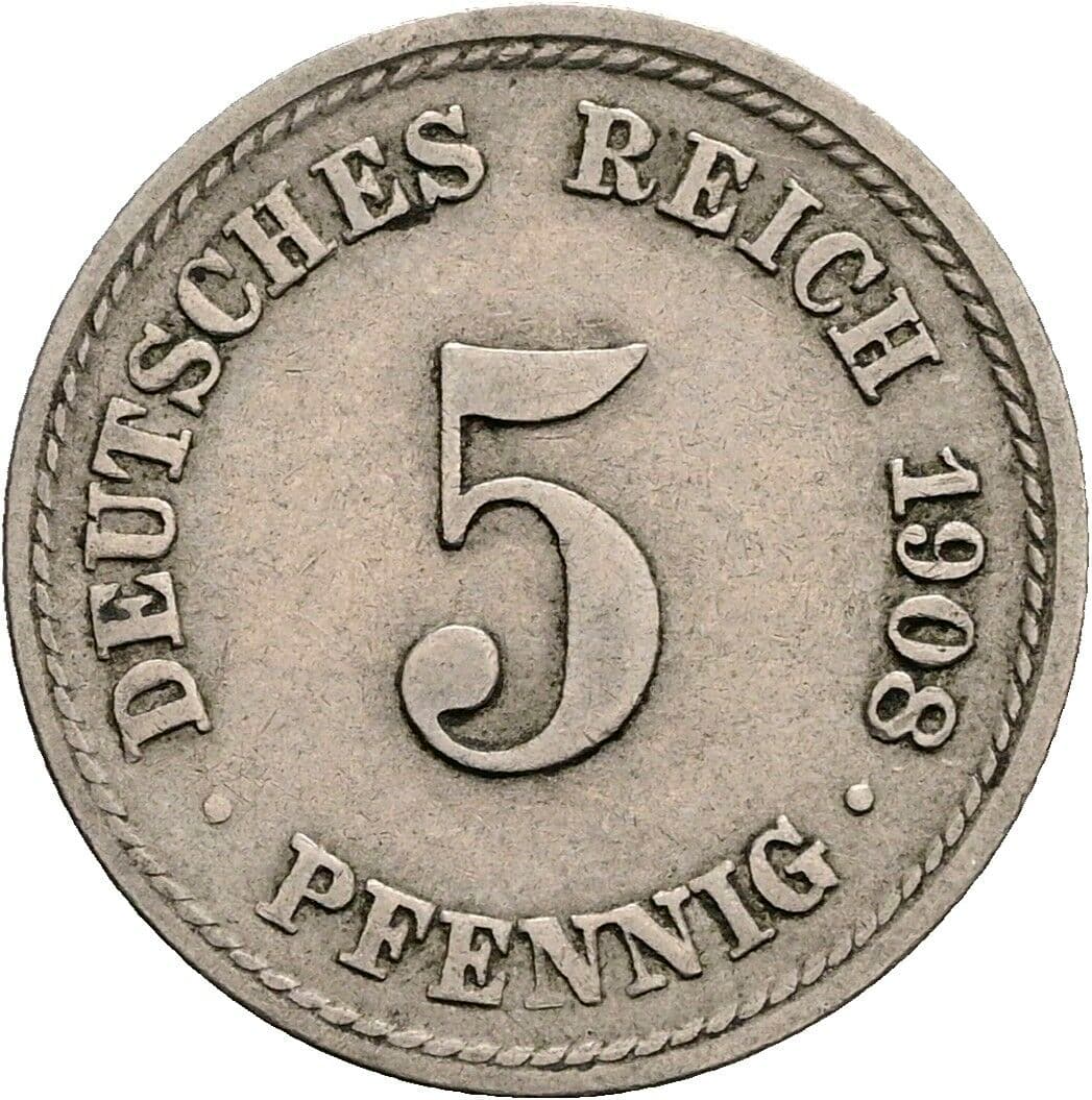 5 Pfennig 1908 F – Vorderseite