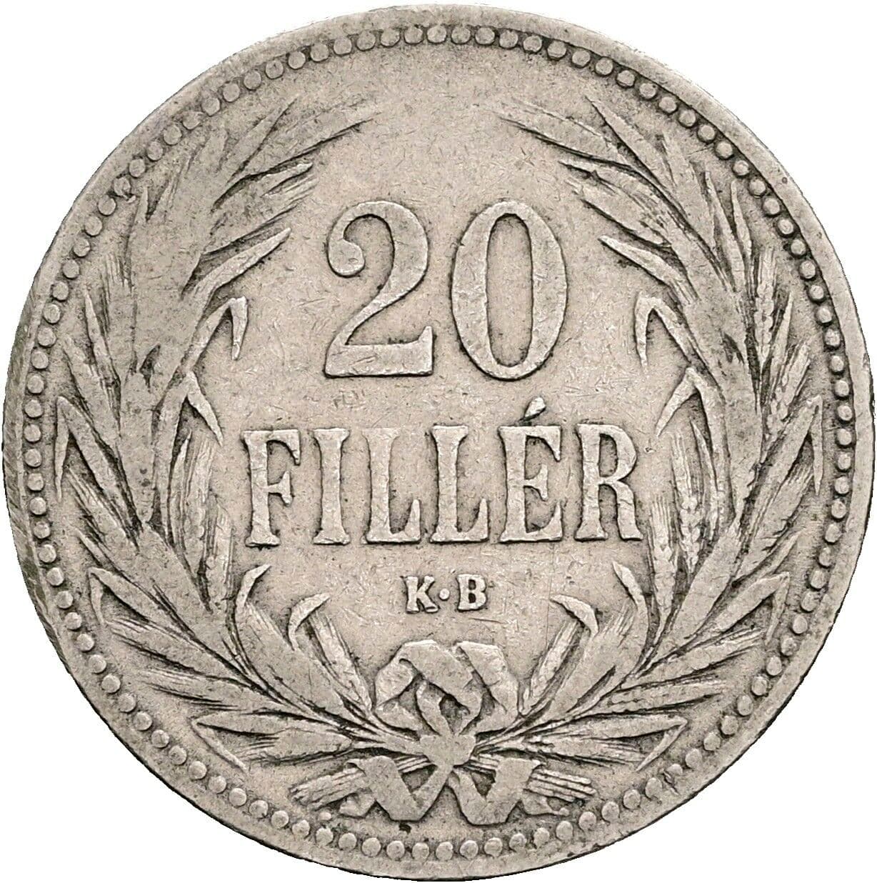 20 Filler Franz Joseph I. 1848-1916 1893 KB, Kremnitz – Vorderseite