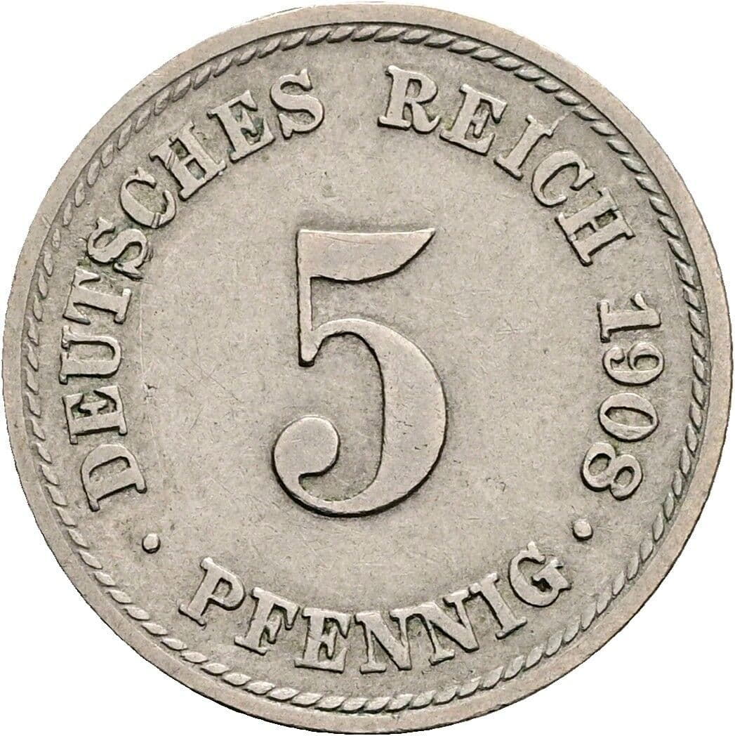 5 Pfennig 1908 F – Vorderseite